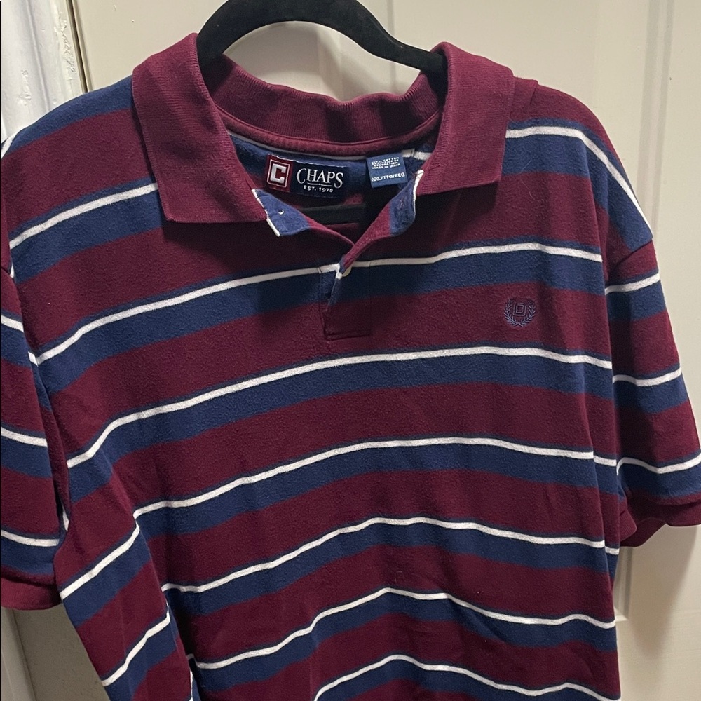 Chaps Men's Burgundy and Navy Striped Polo